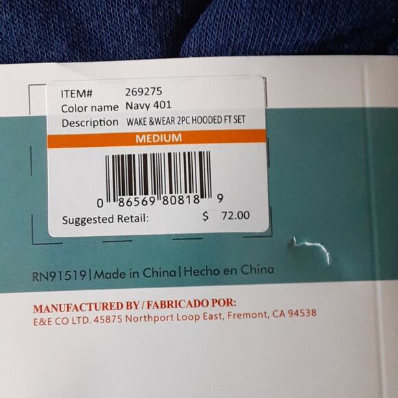 NWT Ink + Ivy Hooded French Terry Lounge Set Navy M - Picture 4 of 4